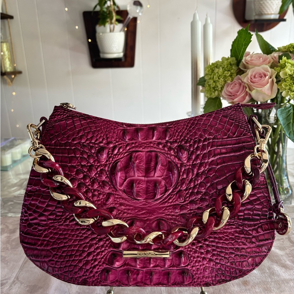 Brahmin Mod Shayna Melbourne Pomegranate Croc-Embossed Shoulder Bag
